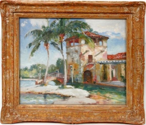 The Pool In Coral Gables Oil Painting by Mathias Joseph Alten