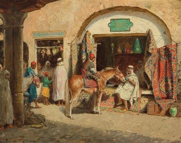 In The Market, The Rug Seller Oil Painting by Mathias Joseph Alten