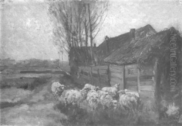 Landscape With Herd Of Sheep Oil Painting by Mathias Joseph Alten