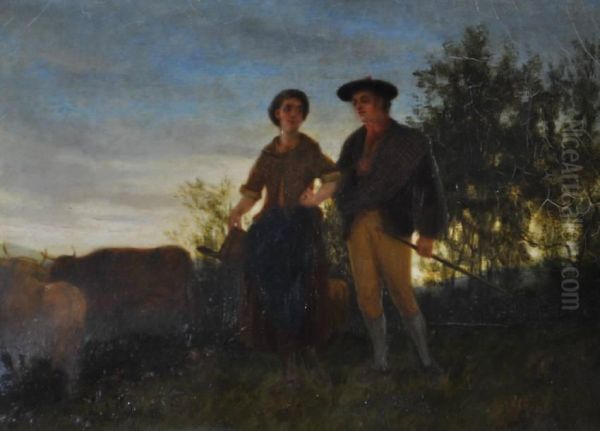 Highland Couple Oil Painting by John Brown Abercrombie