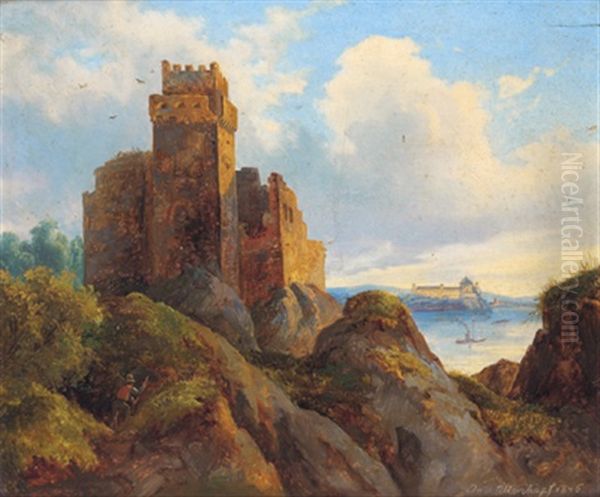 Blick Auf Ruine Weitenegg: Donau, Im Hintergrund Stift Melk Oil Painting by Joseph Altenkopf