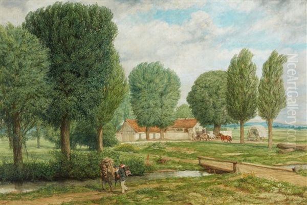 Farmstead With Poplars Oil Painting by Wilhelm Altheim