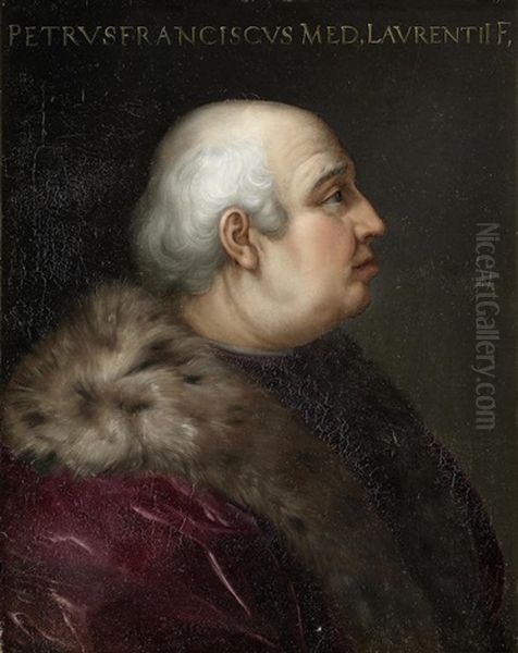 Portrait Of A Gentleman, Traditionally Identified As Pier Francesco De Medici, Bust-length, In A Fur-collared Crimson Coat Oil Painting by Cristofano di Papi dell' Altissimo