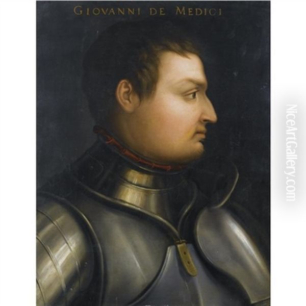 Portrait Of Giovanni De'medici (1498-1526), Head And Shoulders, Wearing Armour Oil Painting by Cristofano di Papi dell' Altissimo