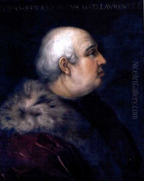 Portrait Of Pier Francesco Di Lorenzo Di Bicci De' Medici Wearing A Fur-collared Crimson Coat Oil Painting by Cristofano di Papi dell' Altissimo