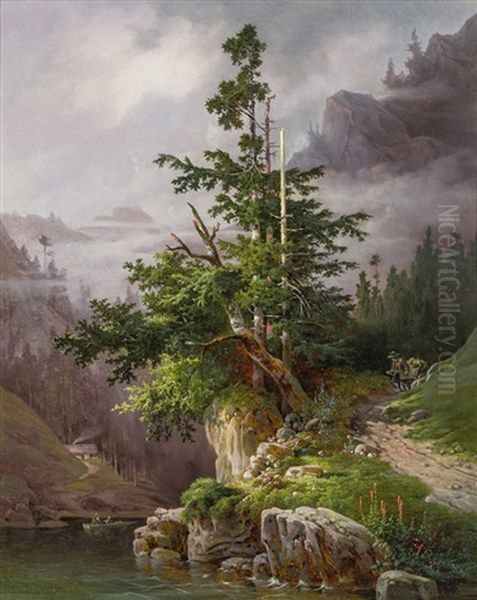 Mountain Landscape Oil Painting by Anton Altmann the Younger