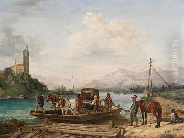 The Ferry Crossing Oil Painting by Anton Altmann the Younger