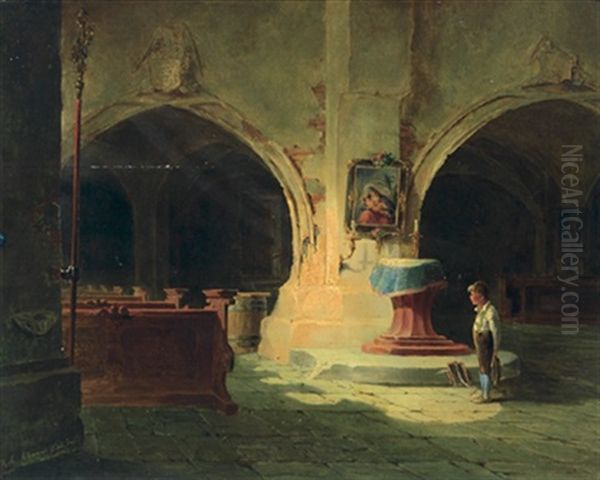 Kirchenbesuch Eines Schulbuben Oil Painting by Anton Altmann the Younger