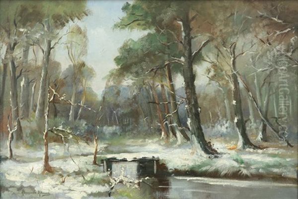 Winter Snow Scene With Bridge Oil Painting by Alexandre Altmann