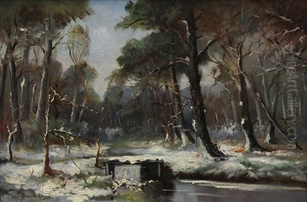 Winter Snow Scene With Bridge Oil Painting by Alexandre Altmann