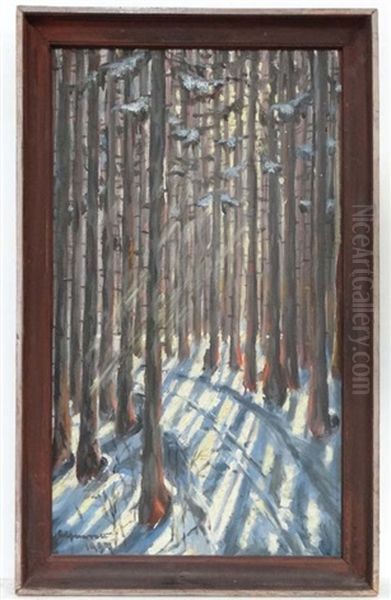 Sunlight Streaming Through Snow Laden Trees Oil Painting by Alexandre Altmann