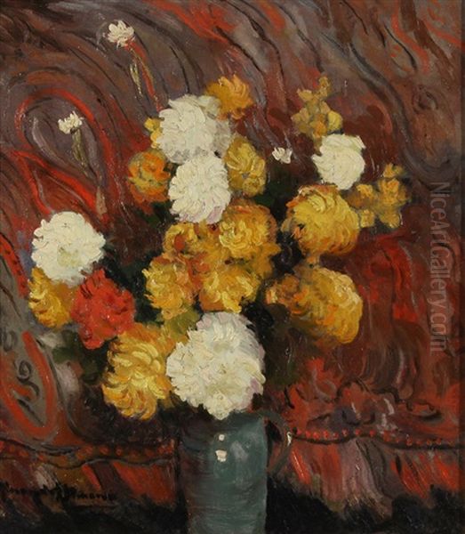 Still Life With Yellow And White Chrysanthemums Oil Painting by Alexandre Altmann