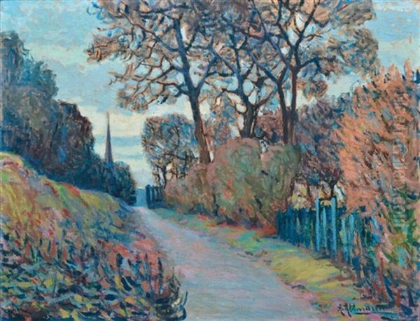 Chemin En Automne, Le Clocher De Meudon Oil Painting by Alexandre Altmann