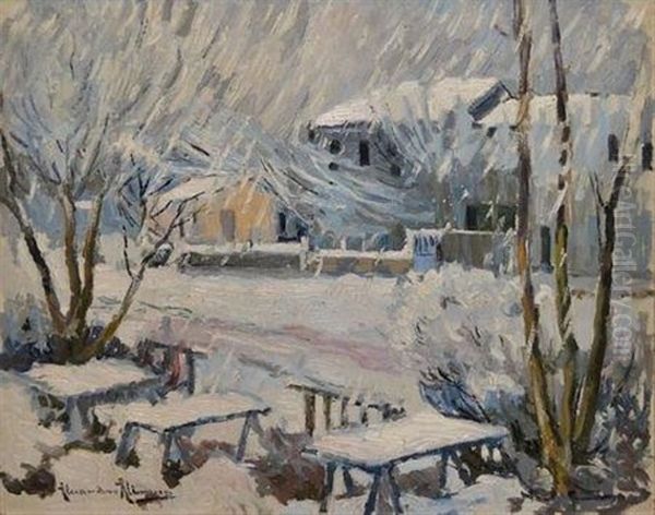 Coin De Village Sous La Neige Oil Painting by Alexandre Altmann