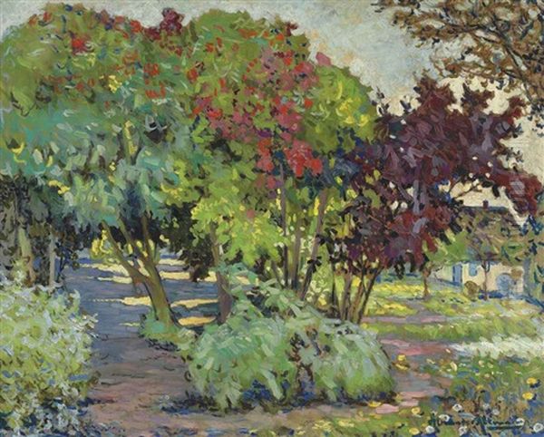 A Flowering Garden With Trees In The Summer Oil Painting by Alexandre Altmann