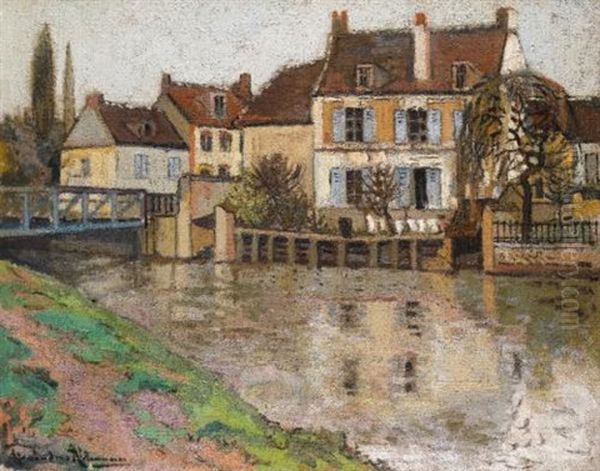 Riverside Houses, France Oil Painting by Alexandre Altmann