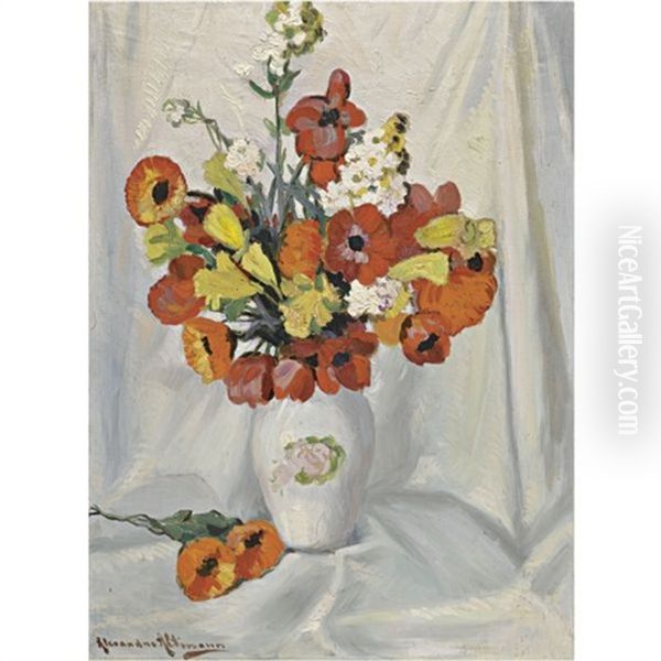 Still Life Of Flowers In A Vase Oil Painting by Alexandre Altmann