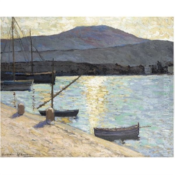 Port At Sunset Oil Painting by Alexandre Altmann