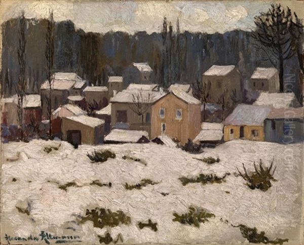 Village In Winter Oil Painting by Alexandre Altmann