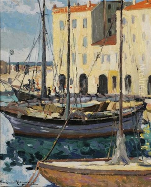 Bateaux Dans Un Port Mediterraneen Oil Painting by Alexandre Altmann