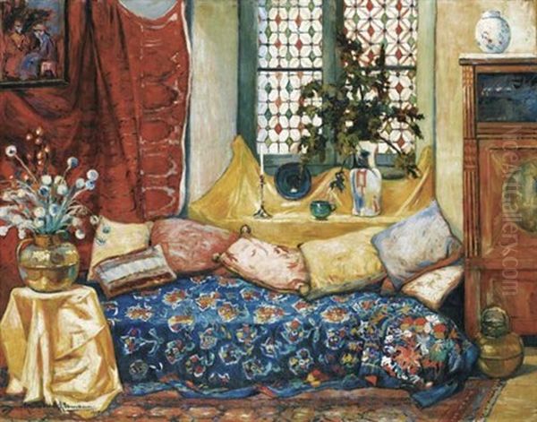 Interieur Au Divan Bleu Et Aux Coussins Oil Painting by Alexandre Altmann