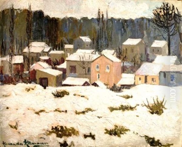 Village Sous La Neige Oil Painting by Alexandre Altmann