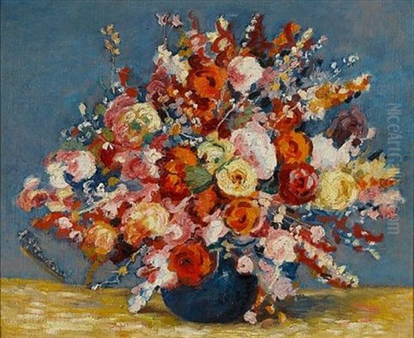 Bouquet Of Brilliant Colored Flowers Oil Painting by Alexandre Altmann