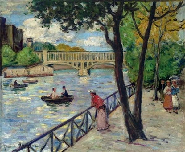 View Of The Seine Oil Painting by Alexandre Altmann