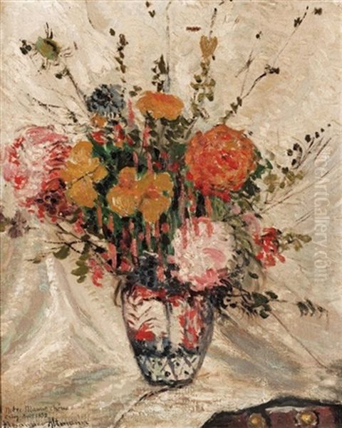 Flowers Against A White Drape Oil Painting by Alexandre Altmann