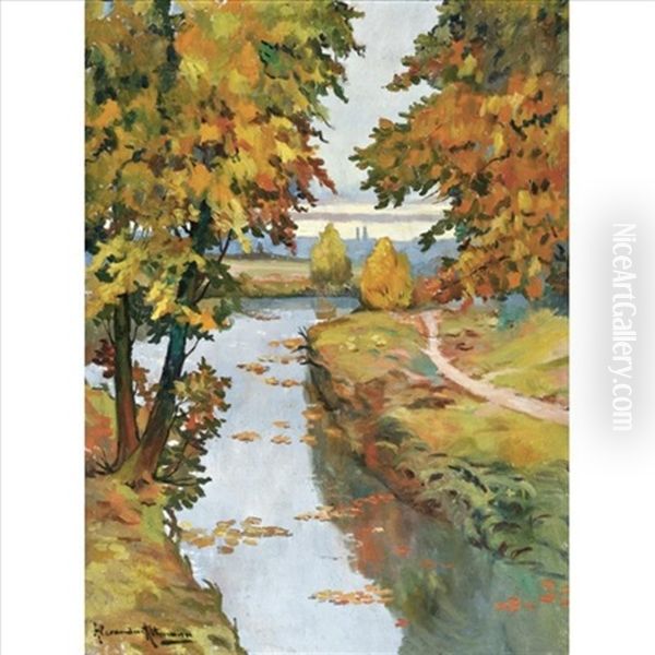 Autumn At The River Bank Oil Painting by Alexandre Altmann