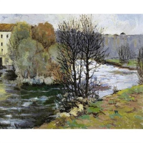 Mill Along The River Oil Painting by Alexandre Altmann