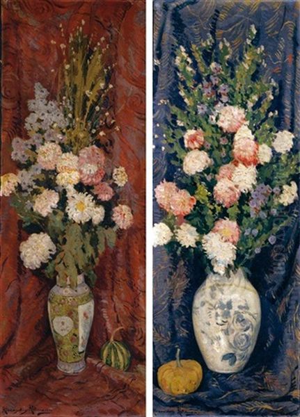 A Pair Of Still Lifes With Flowers Oil Painting by Alexandre Altmann