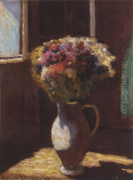 Vase Of Flowers In Sunlight Oil Painting by Alexandre Altmann