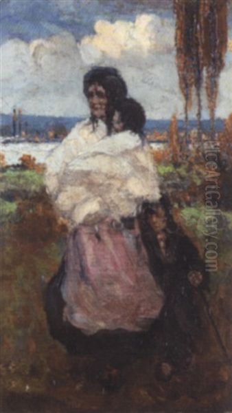 Mother With Her Children Oil Painting by Alexandre Altmann