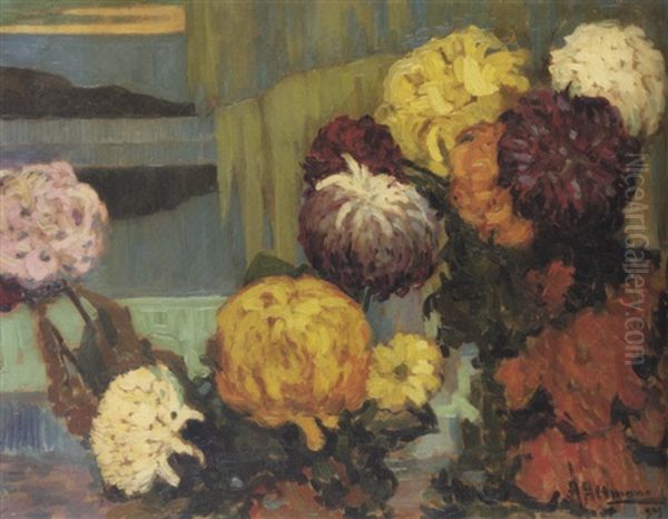 Composition With Flowers By A Window Oil Painting by Alexandre Altmann