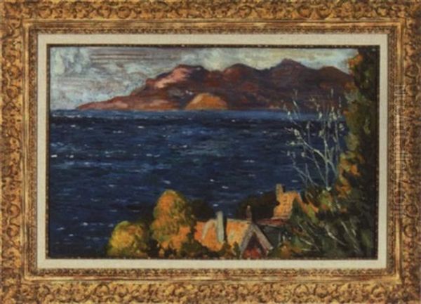 Coastal Scene With Mountains And Village Oil Painting by Alexandre Altmann