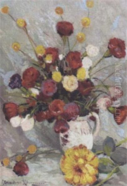 Flower Arrangement In A Ceramic Jug Oil Painting by Alexandre Altmann