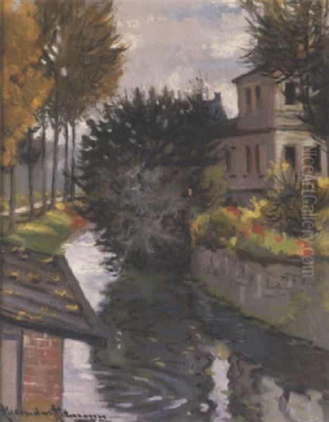 A House By A River In Springtime Oil Painting by Alexandre Altmann