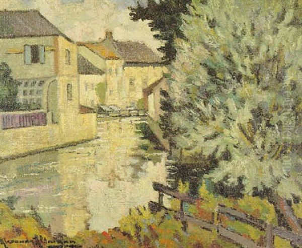 Houses On The River Bank Oil Painting by Alexandre Altmann