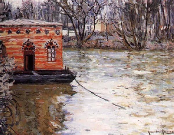 Bateau Lavoir Sur La Seine Oil Painting by Alexandre Altmann