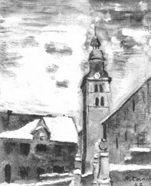 Dorfplatz Mit Kirchturm Im Winter Oil Painting by Alexandre Altmann