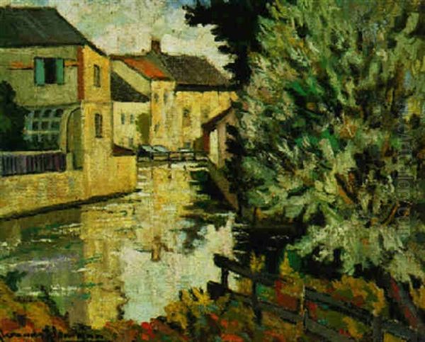 Landscape With Houses By A River Oil Painting by Alexandre Altmann