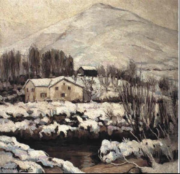 Village In The Snow Oil Painting by Alexandre Altmann