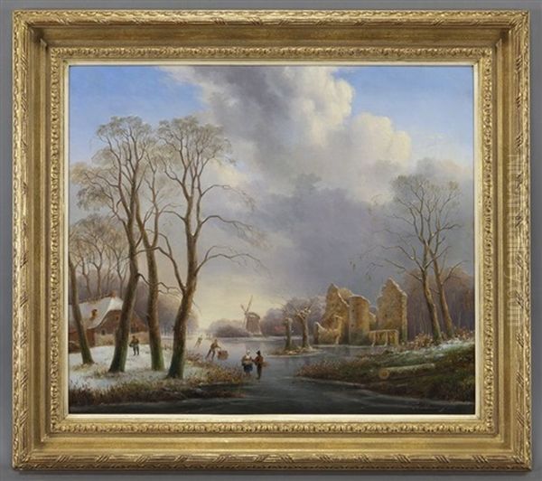 Dutch Winter Landscape Oil Painting by Hendrik Altmann