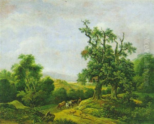 Weite Landschaft Mit Hirten Und Heimkehrender Herde Oil Painting by Joseph Altmann