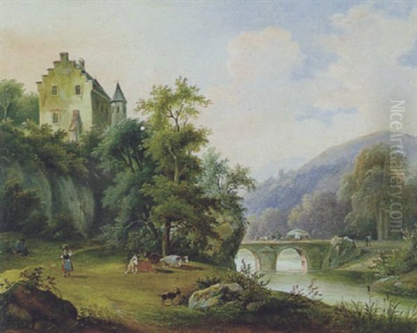 Weideidyll Oil Painting by Joseph Altmann