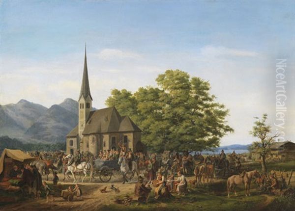 St. Leonhardsfest In Fischhausen Am Schliersee Oil Painting by Karl Altmann