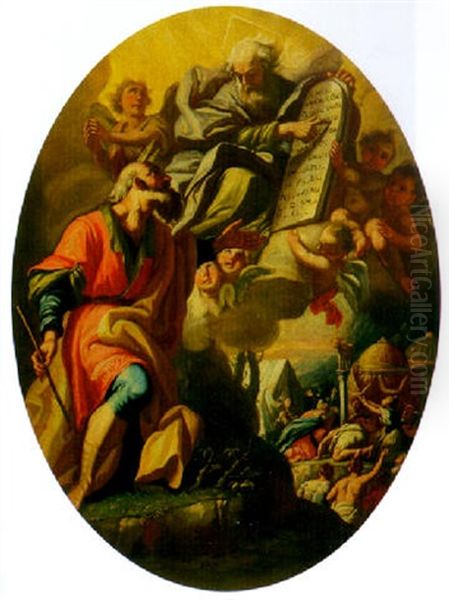 Moses Receiving The Ten Commandments Oil Painting by Martino Altomonte