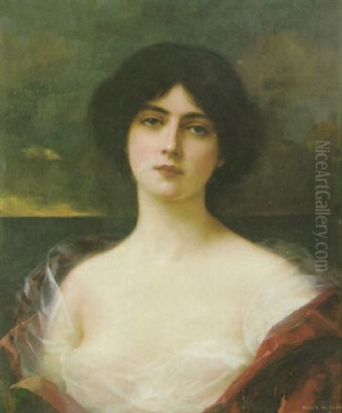 A Portrait Of A Lady With A Ruby Red Dress Oil Painting by Abbey Altson