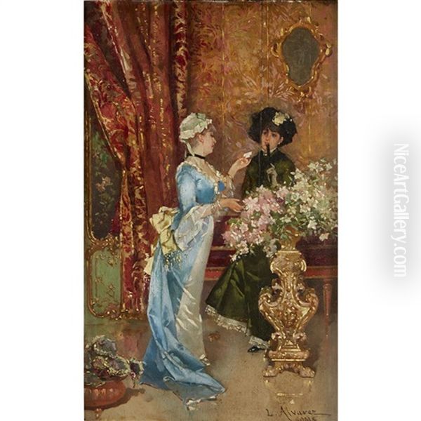 Elegant Ladies In Interior Oil Painting by Luis Alvarez Catala